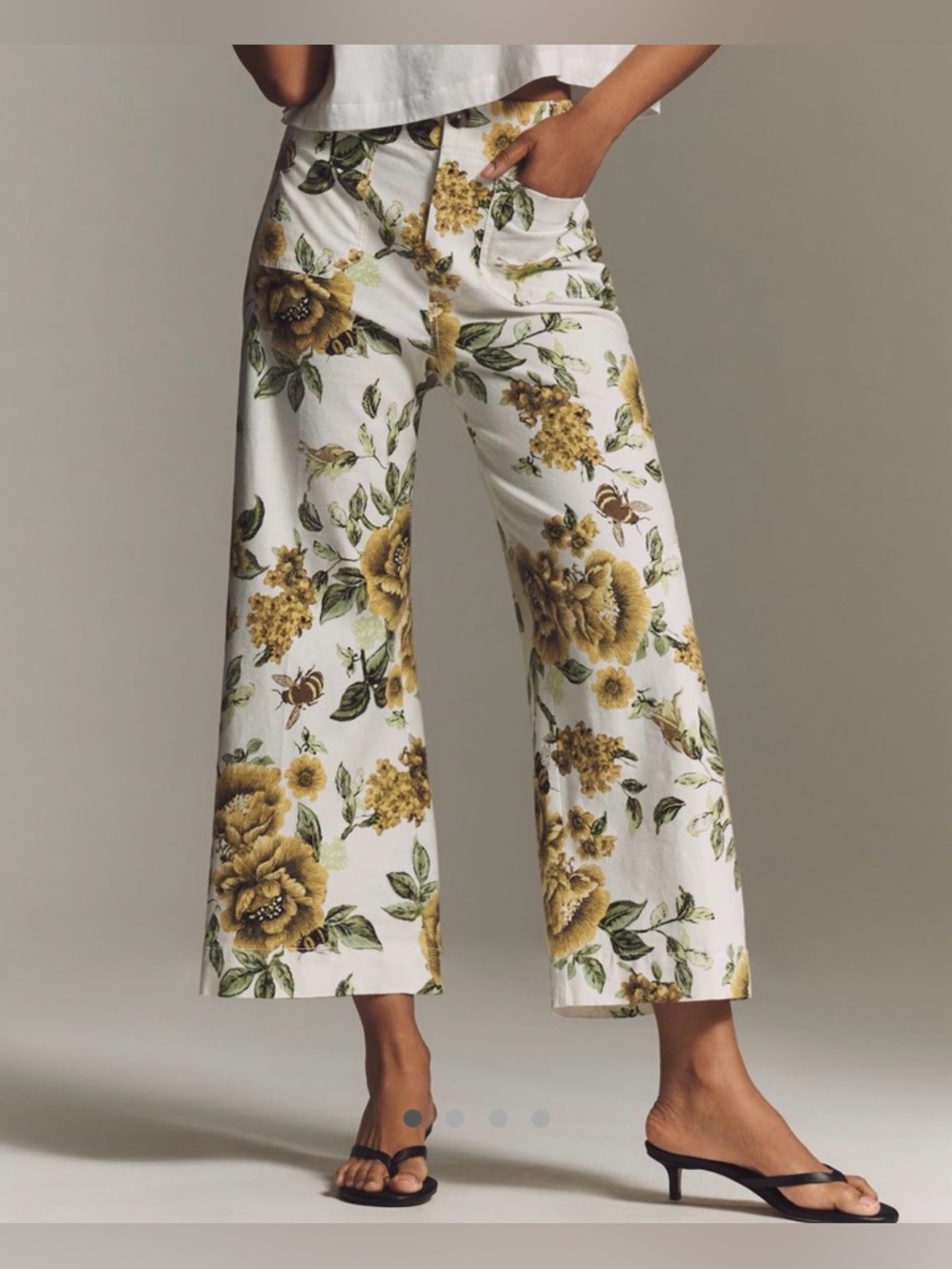 NWT Anthropologie Maeve Colette Crop Wide-Leg Linen Blend Pants Yellow Floral 28
